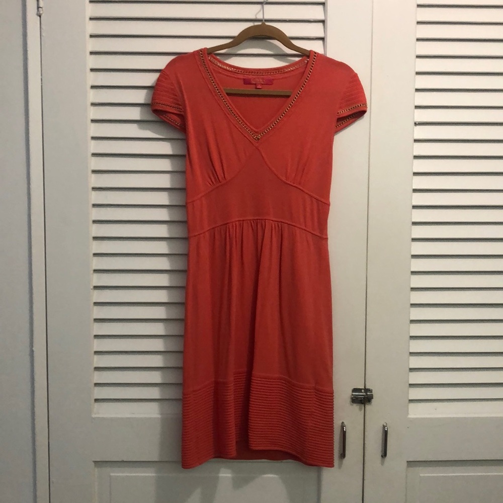 Catherine Malandrino coral dress,gold accents Sz M